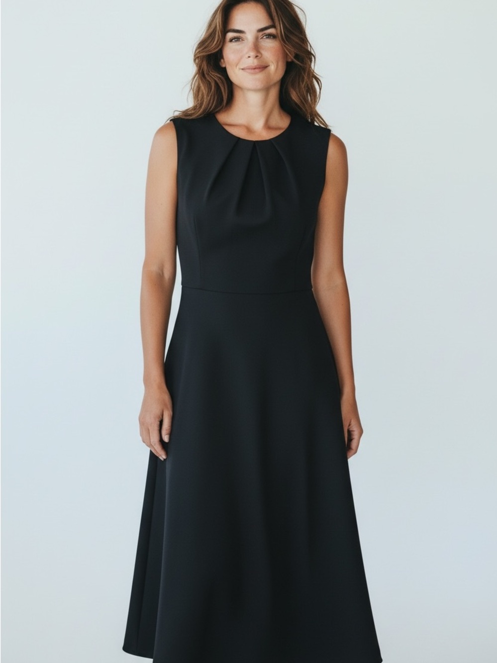 H3 Grace Karin Sleeveless Black Pleated Neck A-Line Dress